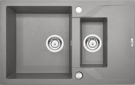ANDANTE GREY METALIC GRANITE SINK 1,5 BOWLS WITH DRAINER WITH FITTING