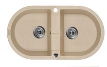 PIVA SINK TWO BOWLS WITH DRAINING BOARD, WITH FITTING, SANDY GRANITE