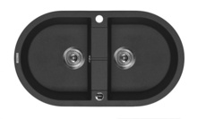 PIVA SINK TWO BOWLS WITH DRAINING BOARD, WITH FITTING, GRAPHITE GRANITE