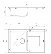 RAPIDO Chiuveta Granit GREY GRANITE SINK ONE BOWL WITH DRAINER WITH FITTING