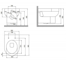 Avis Set 6 in 1 vas WC, capac, cadru, clapeta - finisaj negru, sistem prindere si membrana acustica