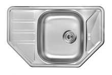 SWING 1-BOWL S/S TRAPEZOID SINK WITH DRAINING BOARD, WITH FITTINGS, SATIN
