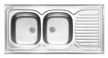 TANGO 2-BOWL SINK WITH DRAINING BOARD, WITH FITTINGS, SATIN