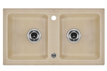 ZORBA 2-BOWL SINK WITHOUT DRAINING BOARD, WITH FITTINGS, SANDY GRANITE
