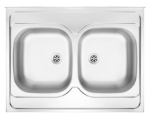 TANGO 2-BOWL LAY-ON S/S SINK WITHOUT DRAINING BOARD, IRREVERSIBLE, WITH FITTINGS, DECOR