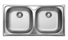XYLO 2-BOWL S/S SINK, WITH FITTINGS, SATIN