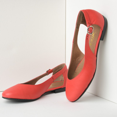 Kožne ženske cipele-baletanke B28/8 koralno crvene