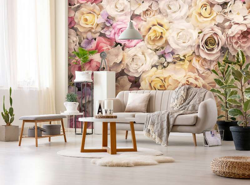 Wall murals with roses for a cozy atmosphere at home