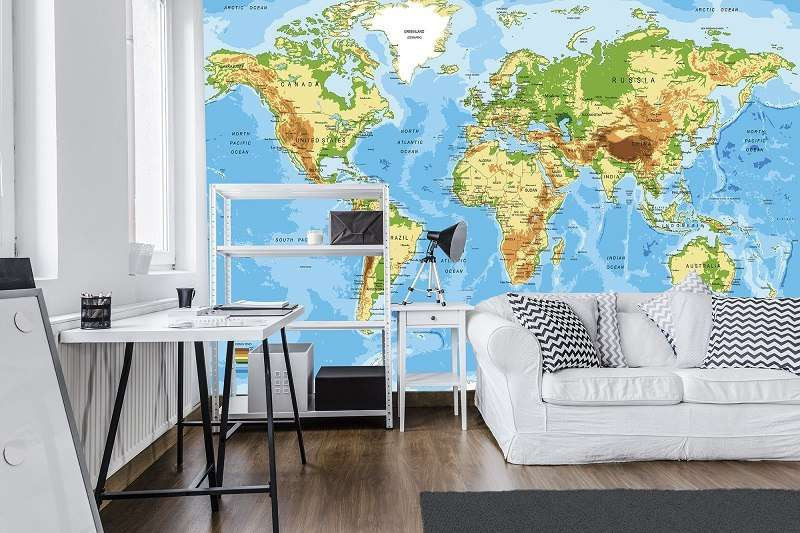Large world map wallpaper for travelers