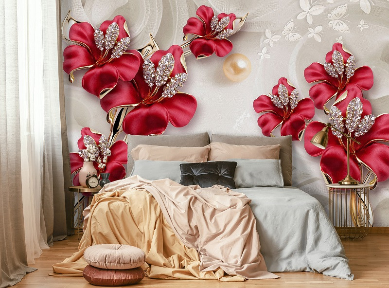 Abstract diamonds dark red flowers wall mural 14148