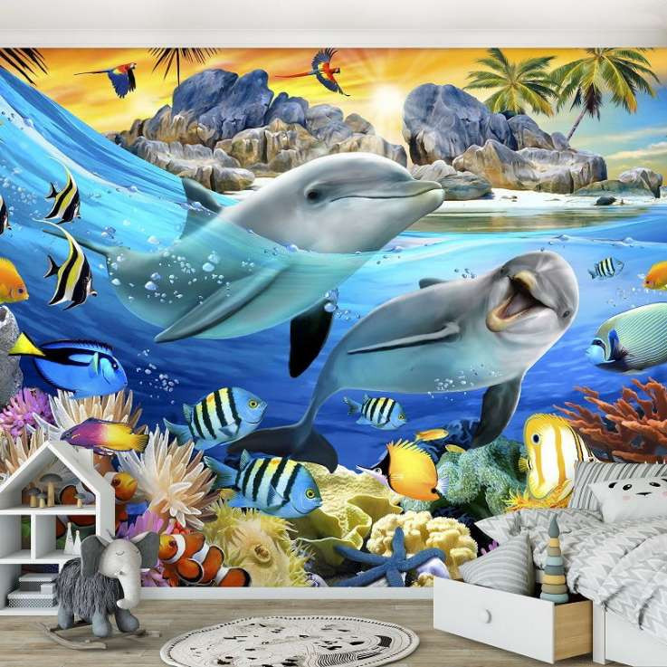 Underwater sea life wall mural for children 12850