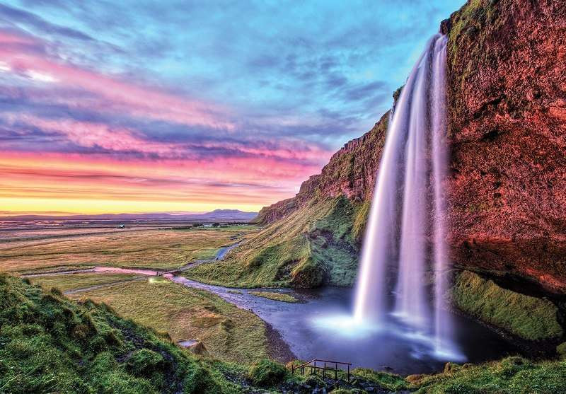 Waterfalls and cloudy red sky wallpaper - 12984