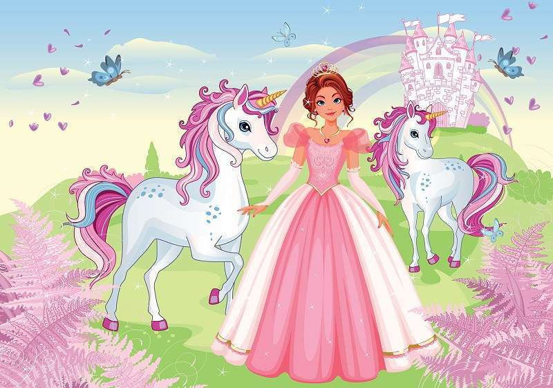 The princess and the Unicorn story wall mural - 13240