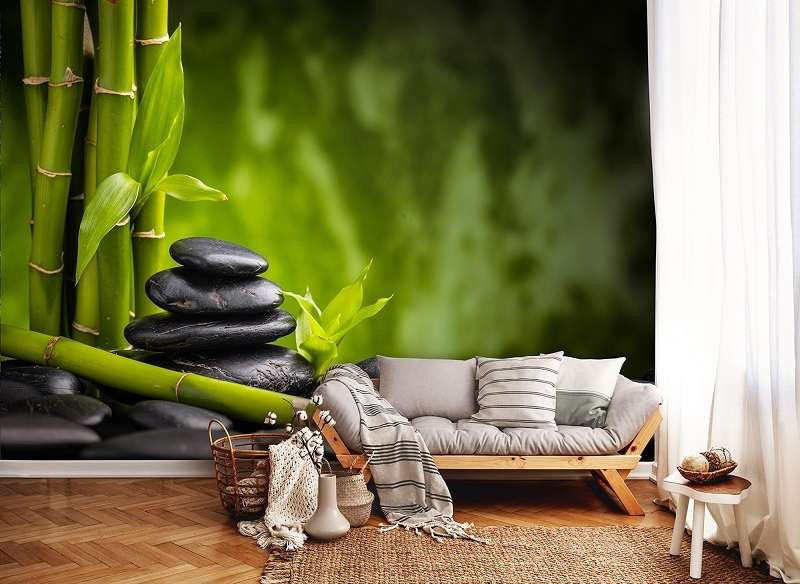 Bamboo and zen stones calming wall mural - 13036