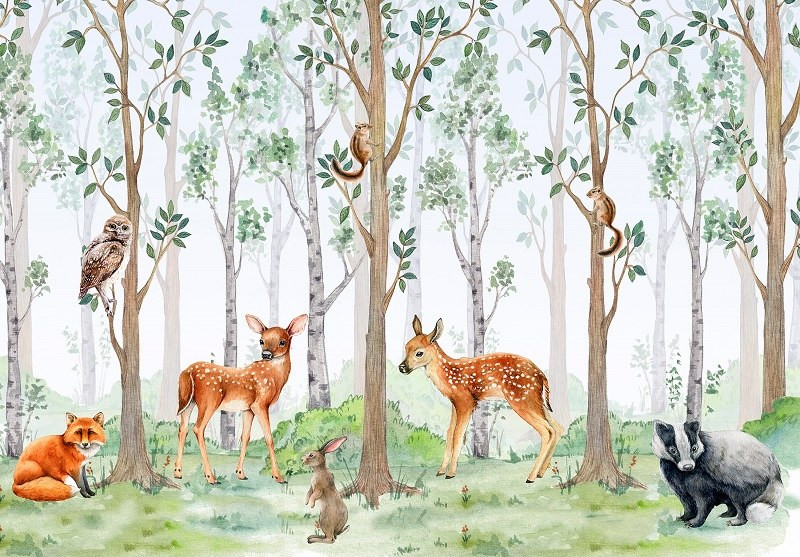 For Kids Animals Watercolor Forest Wildlife wall mural - 14213