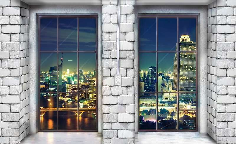 Brick and windows Wall Mural - 12983