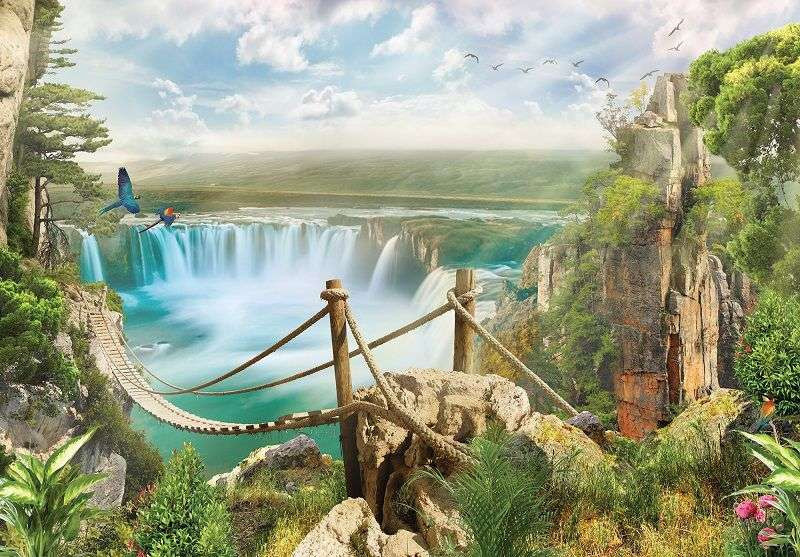Painted wall mural, waterfalls and nature - 10515