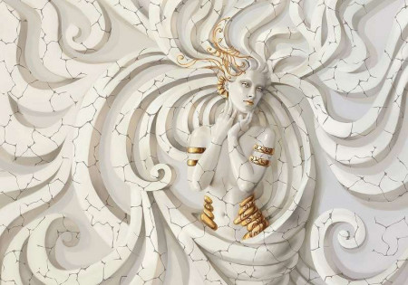 3D effect Goddess in gold wallpaper - 10211