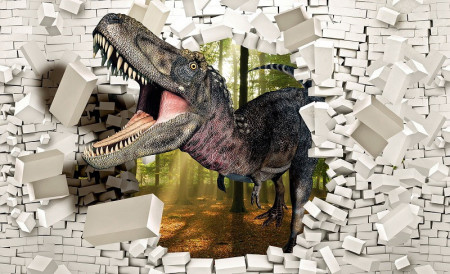 Dinosaur breaking through the wall, kids wallpaper - 11462