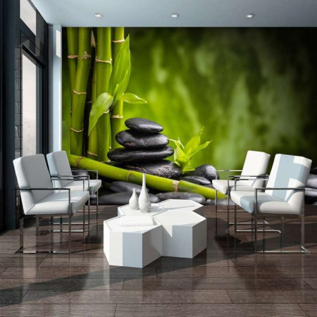 Bamboo and zen stones calming wall mural - 13036