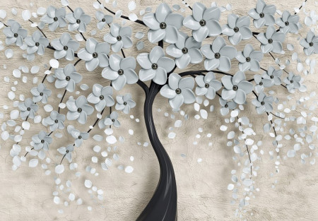 Tree and grey flowers wall mural - 13590