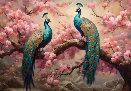 Two peacocks and flowers Wall Mural - 14722