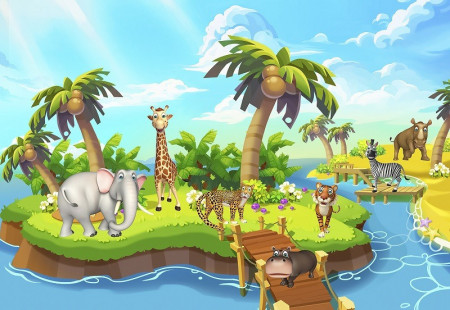 Wild animals on the island wall mural - 13328