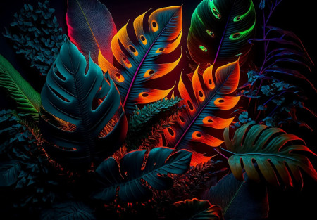 Neon Leaves Wall Mural - 14669