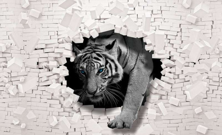 3D tiger coming out the wall wallpaper - 10400