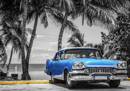 Retro car blue accents wall mural - 13335