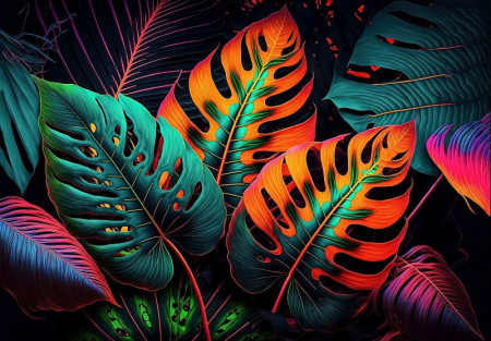 Adorable Neon Leaves Wall Mural - 14670