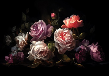 Art flowers painted roses Wall Mural - 14650