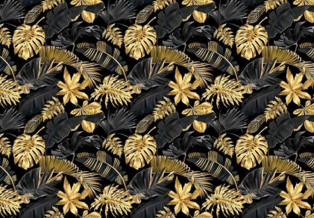 Golden and black leaves wall mural - 13954