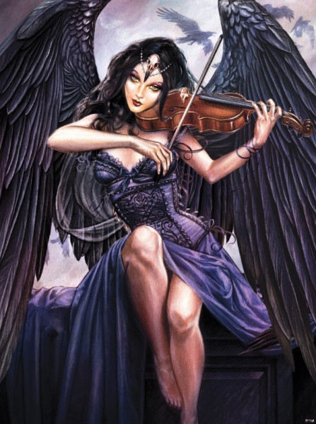 Woman with wings playing the violin wall mural - 14029