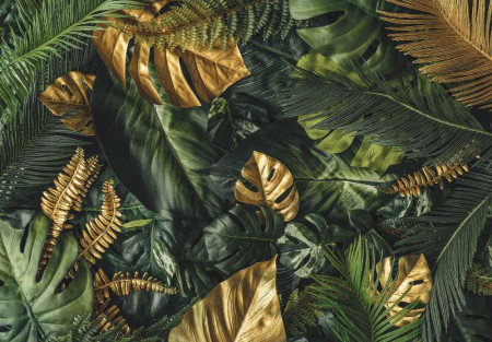 Green and golden leaves wall mural - 13803