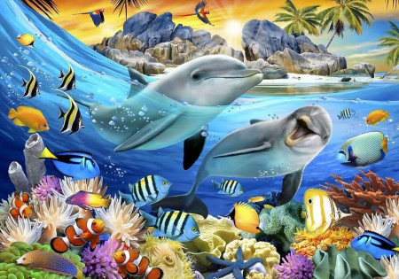 Underwater sea life wall mural for children - 12850