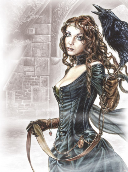 Woman with a raven wall mural - 14030