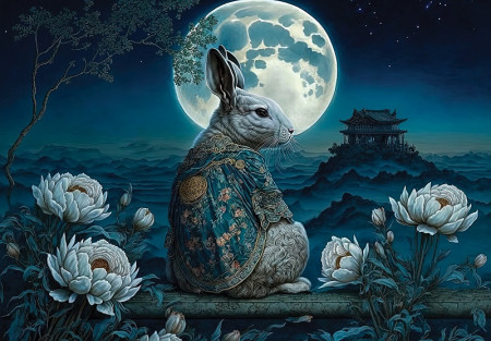 Rabbit on the background of the moon Wall Mural - 14674