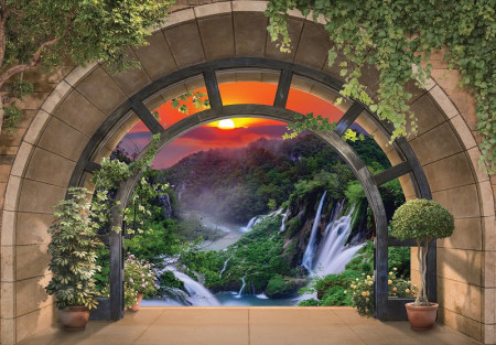 Sunset in the mountains arched wall mural - 14083