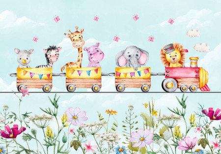 For Kids Girls Animals Train wall mural - 14214