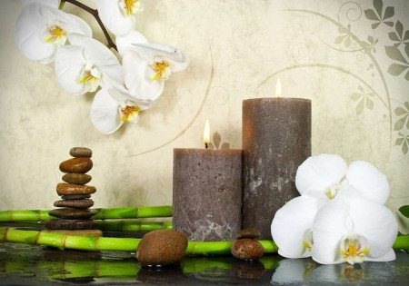 Orchids, stones and candles zen wall decor -13018