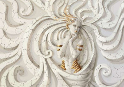 3D effect Goddess in gold wallpaper - 10211
