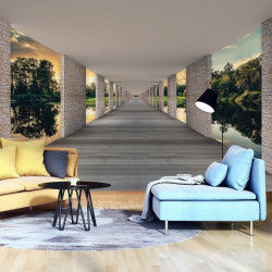 Hallway above waters, green accents mural - 13660