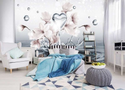 Heart shape water drop with flowers wall mural -10163