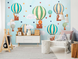 Kids sky hot air balloons stars wall mural - 14146