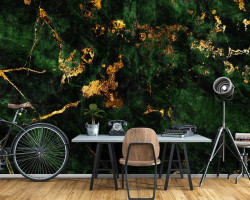 Marble texture dark green gold wall mural - 14145