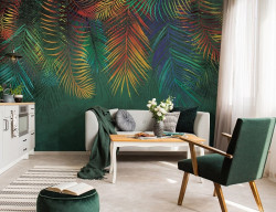 Nature leaves colourful dark green wall mural - 14133
