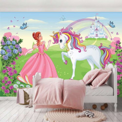 The princess and the Unicorn, children's story wall mural - 13238