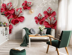 Abstract diamonds dark red flowers wall mural - 14148