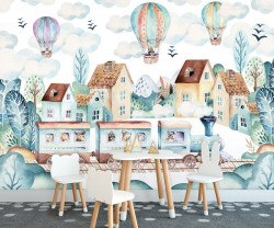 Balloons over the town, cute wallpaper - 13673